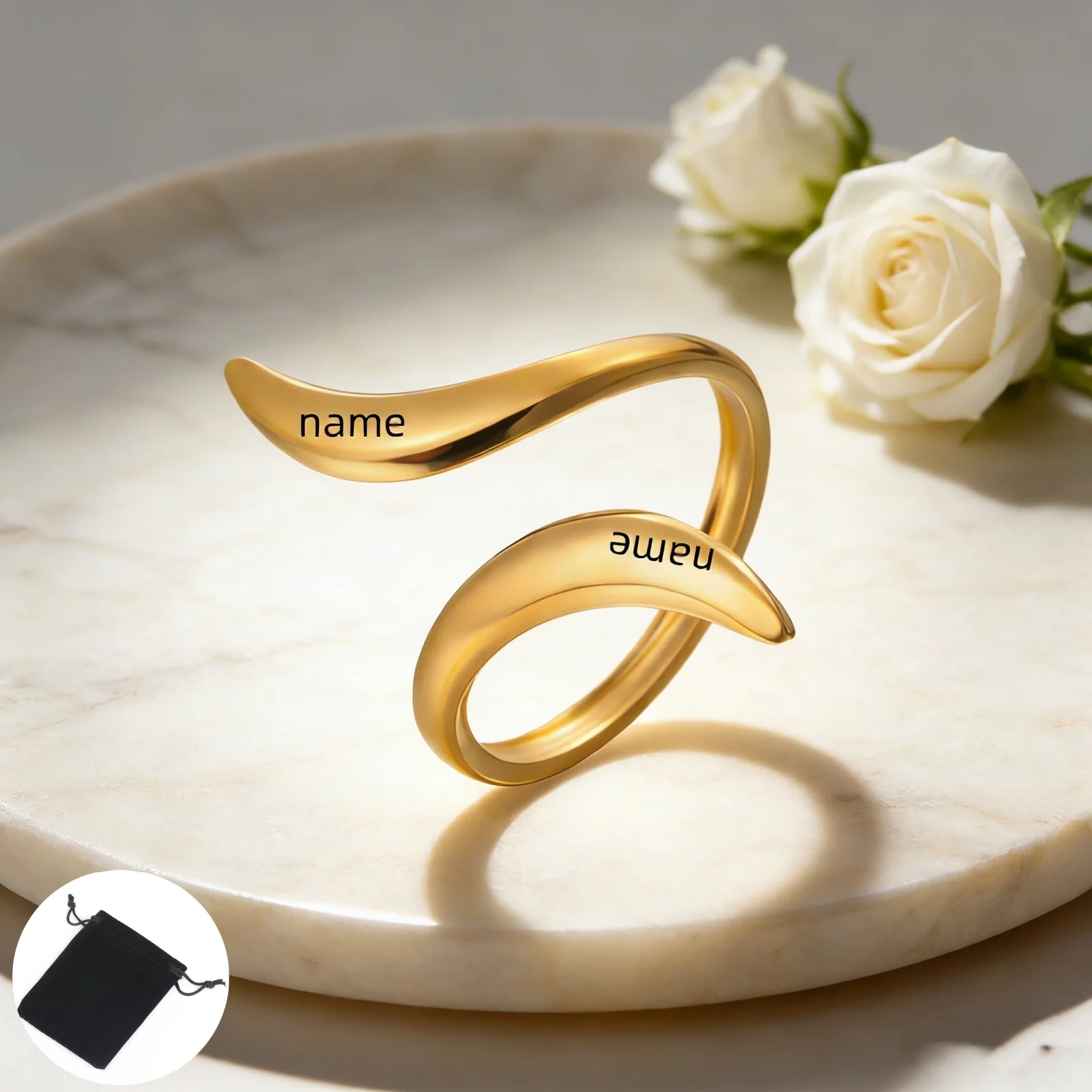 Customized Name Text Geometric Lines Serpentine Opening Ring Stainless Steel Irregular Geometry Women's Ring Jewelry Gift