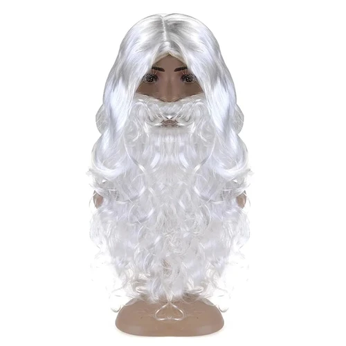 1 Juego de peluca y barba de Papá Noel, disfraz de peluca de Navidad para fiesta de disfraces, peluca de vestir blanca, peluca sintética de Cosplay para Halloween