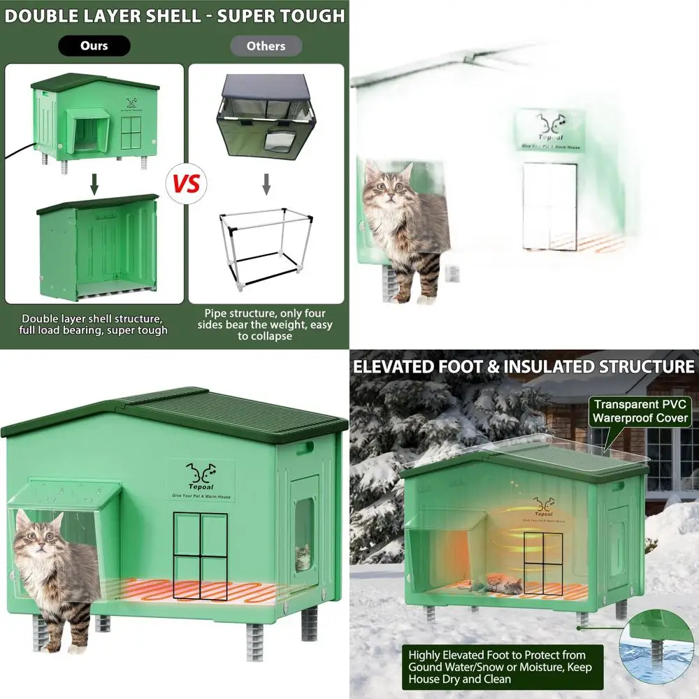 

Durable Waterproof Outdoor Heated Cat Shelter, Insulated for Feral Cats, 22x17x19.7