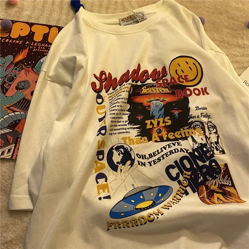 Vrouwen T-shirt Alien Print Harajuku T-shirt Korte Mouw Hiphop Streetwear Tops Oversized T-shirt Y2k Top Gothic