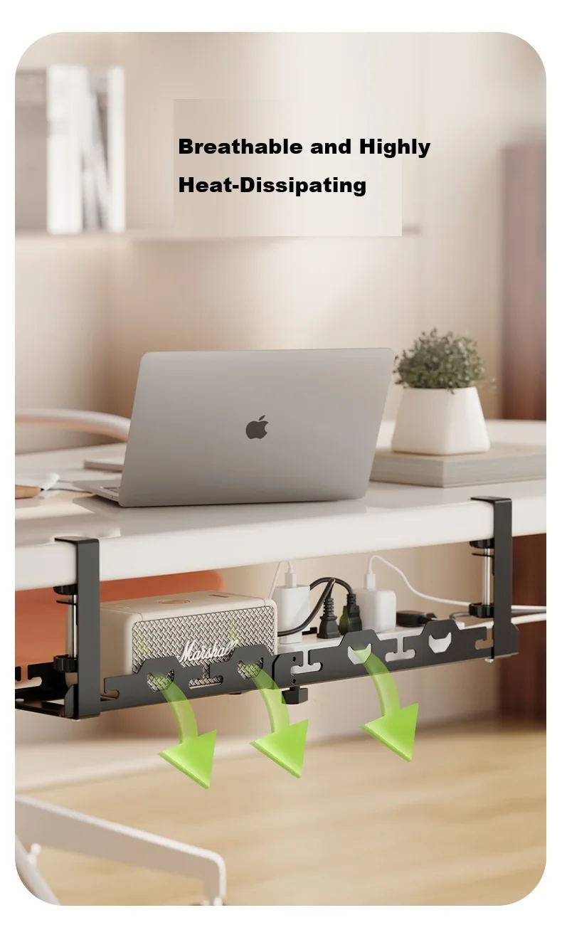 ไม่มีเจาะภายใต้โต๊ะการจัดการสายเคเบิลถาด Retractable 40-73 ซม.Hidden Power Strip Organizer ประหยัดพื้นที่ภายใต้ตารางผู้ถือสาย