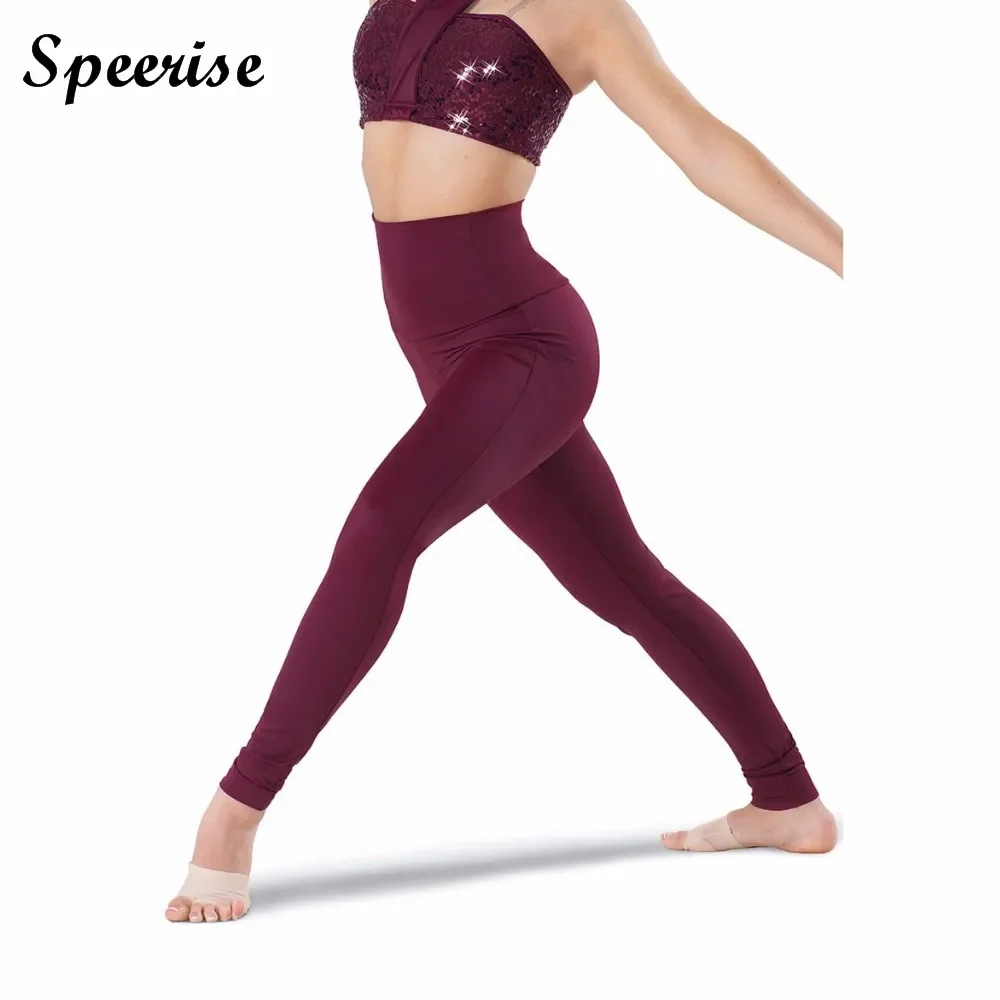 Speerise Legging Spandex Pinggang Tinggi Wanita Celana Dansa Panjang Penuh Legging Pinggang Elastis Ikat Pinggang Ukuran Plus