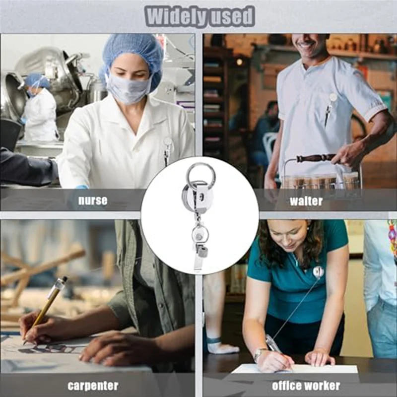 Retractable Pen Holder, Badge Reel Pen Clip Keychain With Belt Clip And Key Ring For Nurses Teachers Waitresses