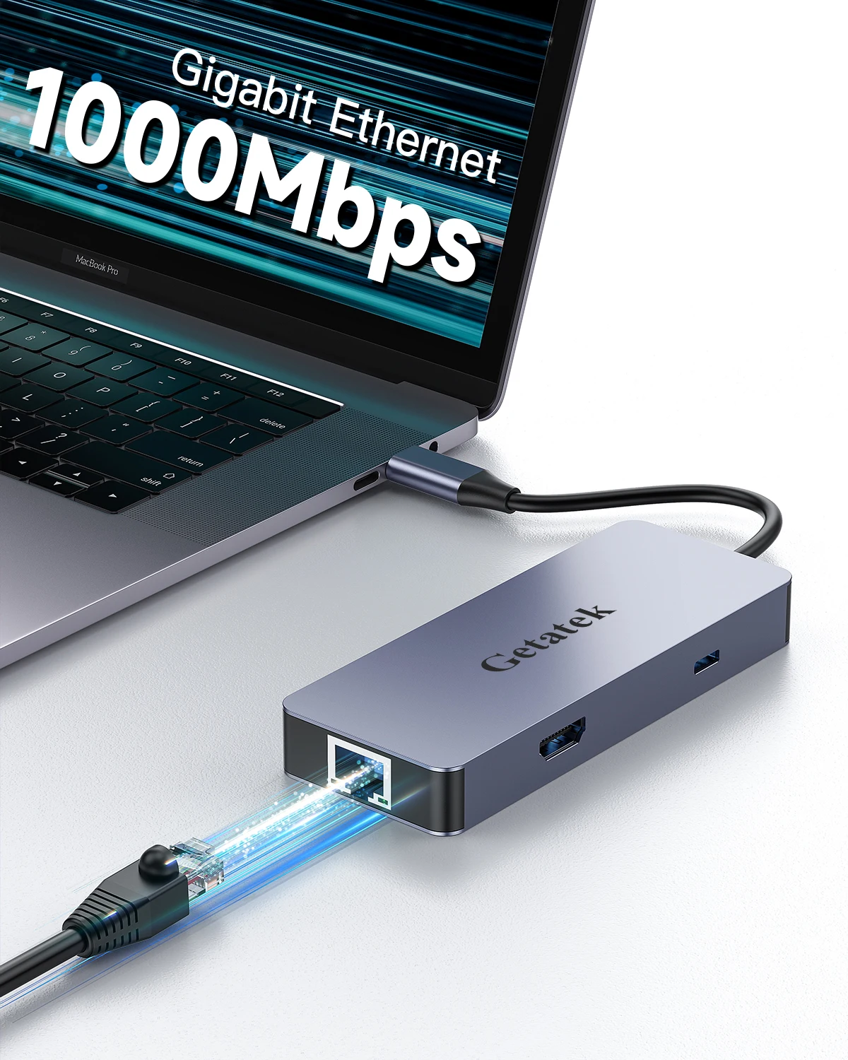 GETATEK 6IN1 USB C HubประเภทC 3.2 10Gbps HDMI 4K60Hzพอร์ตEthernet PD 100Wอะแดปเตอร์สําหรับMacbook Pro USB 3.2 Hubแล็ปท็อปแท็บเล็ต