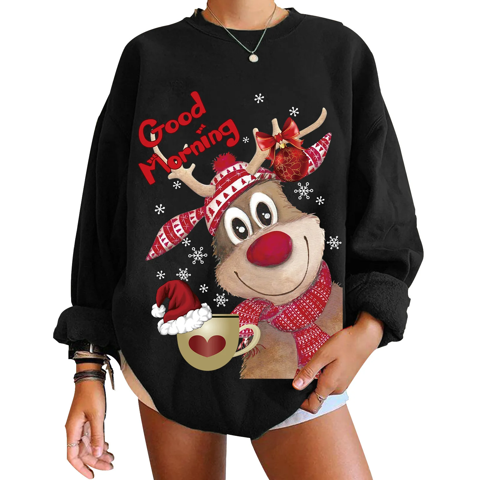 Christmas Elk 3d Print Hoodie Women Fashion O-neck Graphic Hoodies Christmas Sweatshirt Lady Coat Festival Party Clothes Animal