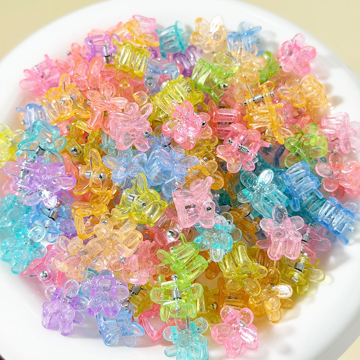 50pcs colorful flower mini hair claw princess hair clip cute girl hair clip side clip hair accessory glitter glitter hair clips