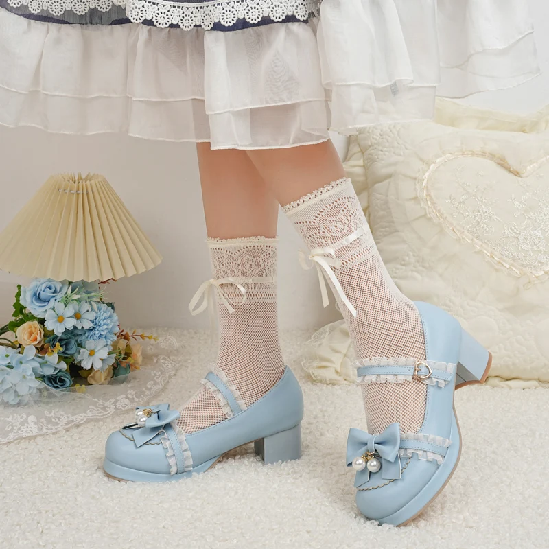

YQBTDL/2026 Sweet Lolita, туфли принцессы для косплея, туфли-лодочки Мэри Джейн с кружевным бантом и перекрестным ремешком, обувь для девочек