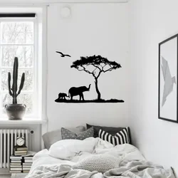Mother Elephant Tree Wall Decal Sticker Africa Savanna Animal Zoo Nursery Kids Decor Jungle Animals Decals for Kids Rooms #560