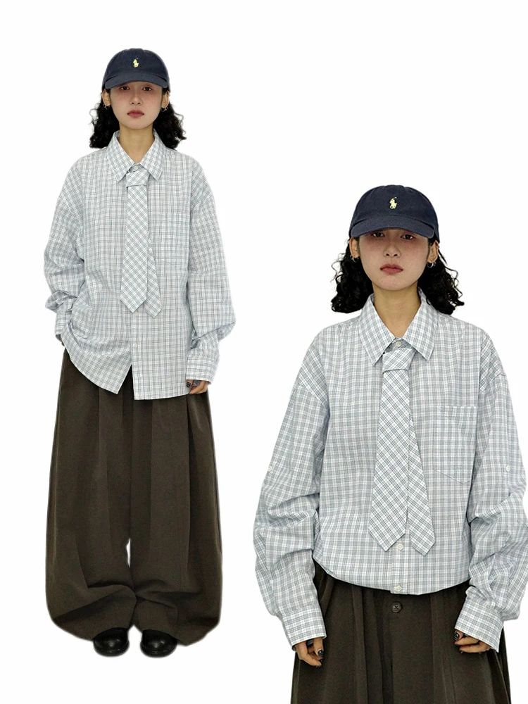 

Рубашка Gulu Oh в стиле ретро, унисекс, свободного кроя, с отстегивающимся галстуком, хлопковая, с длинным рукавом, дышащая, для весны и осени, в нейтральном стиле, повседневная одежда