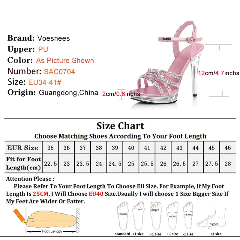 Wedding Sandals For Women Crystal Platform Transparent Thin Heel 12CM High Heels Summer Bling Bling Party Dress Shoes Large Size