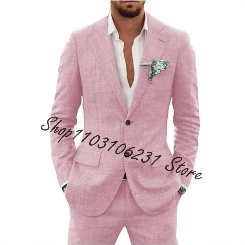 Nieuwste Linnen Mannelijk Jasje Broek Casual Bruidegom Smoking Bruiloft Herenpakken 2 Stuks Slim Fit Best Mannen Pakken Kostuum Homme Mariage