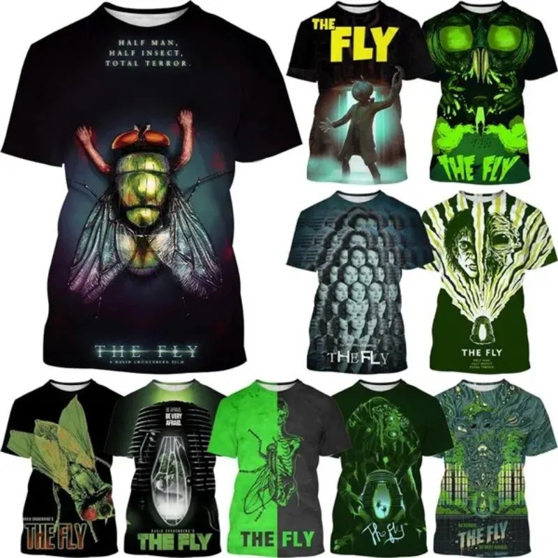 

The Fly 3D Printed T-shirt Animal Horror Monster House Fly Printed T-shirt for Men and Women Round Neck Short-sleeved Casual