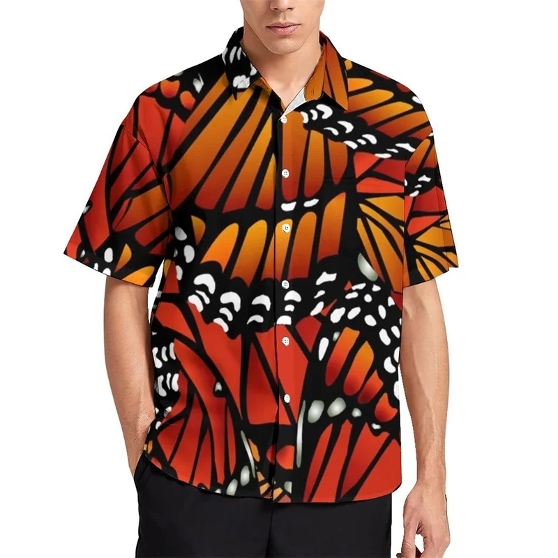 3d Print Butterfly Graphic Blouses Shirts For Men Summer Casual Short Sleeve Oversize Beach Shirt Mens Loose Button Up Shirts