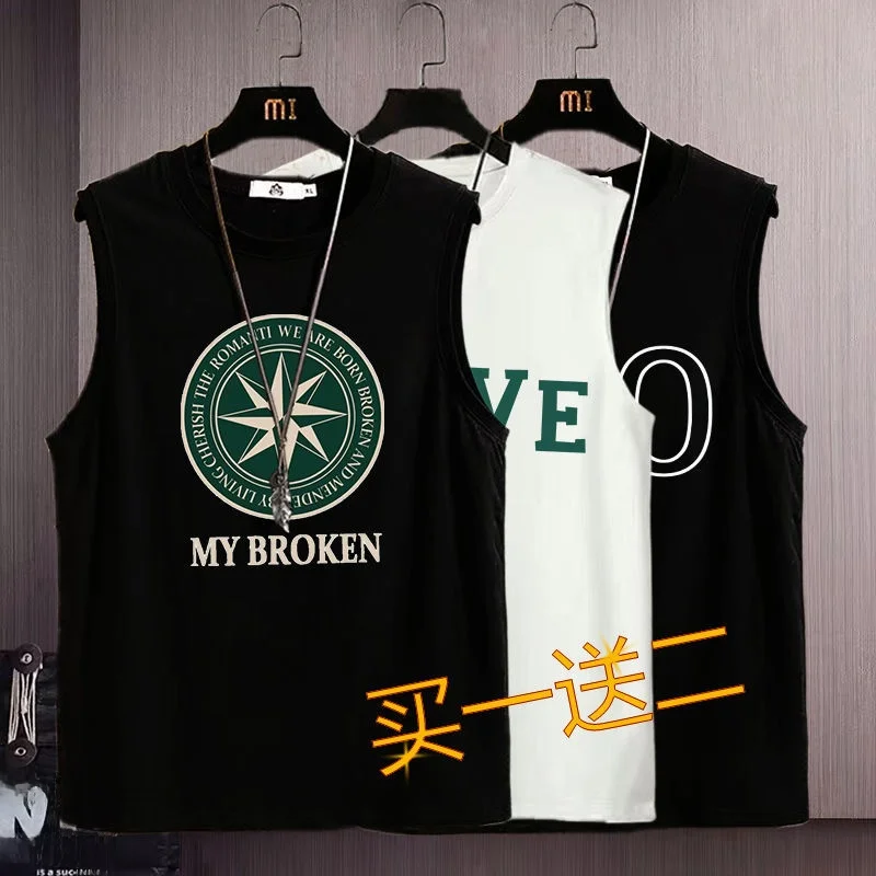 

Повседневная мужская майка большого размера, летняя, свободного кроя, спортивная, с круглым вырезом, с принтом, универсальная, удобная