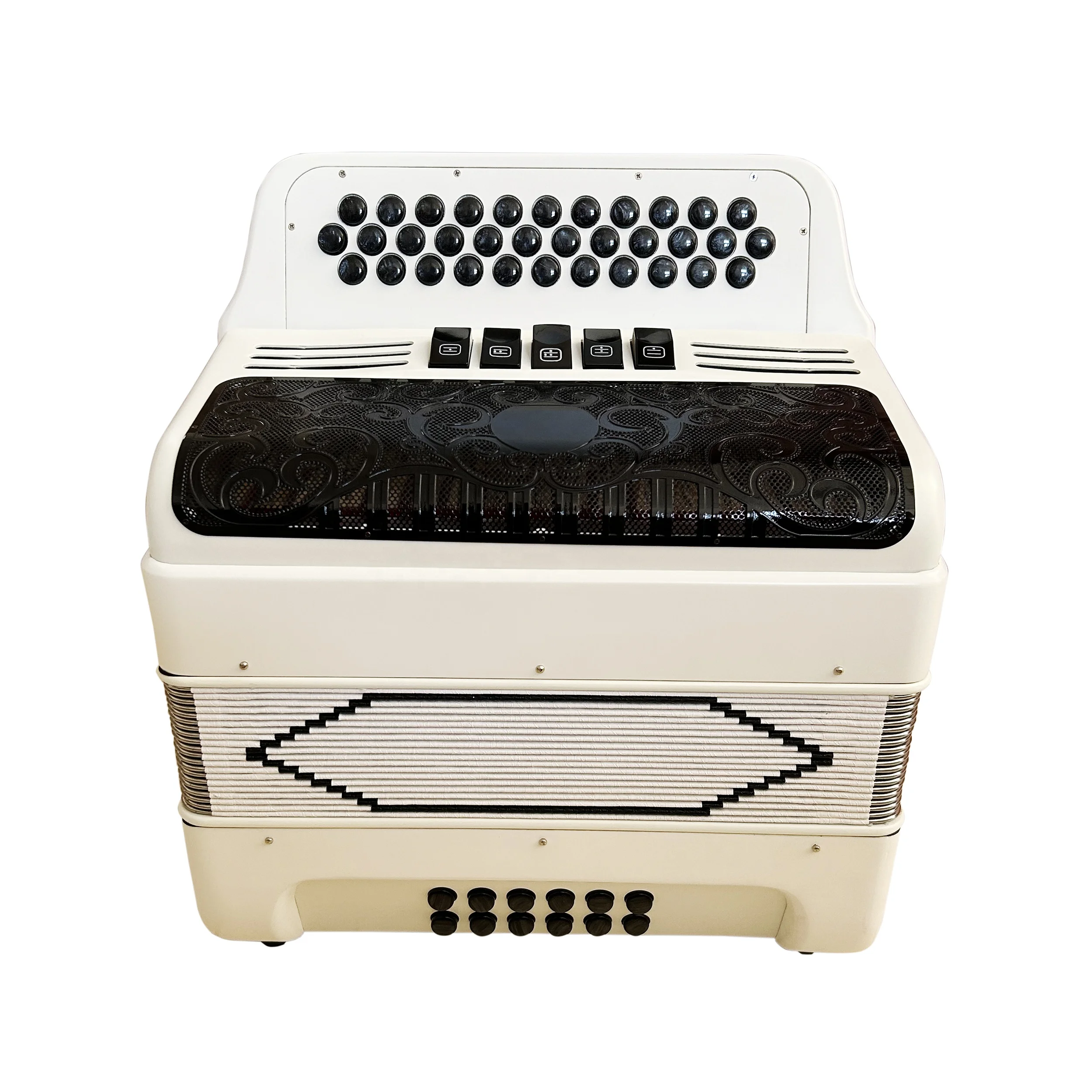 Professional Diatonic Accordion Instrument 34 Buttons 12 Bass 5 Registers Matt White Body Black Grill Black Buttons JB3412D