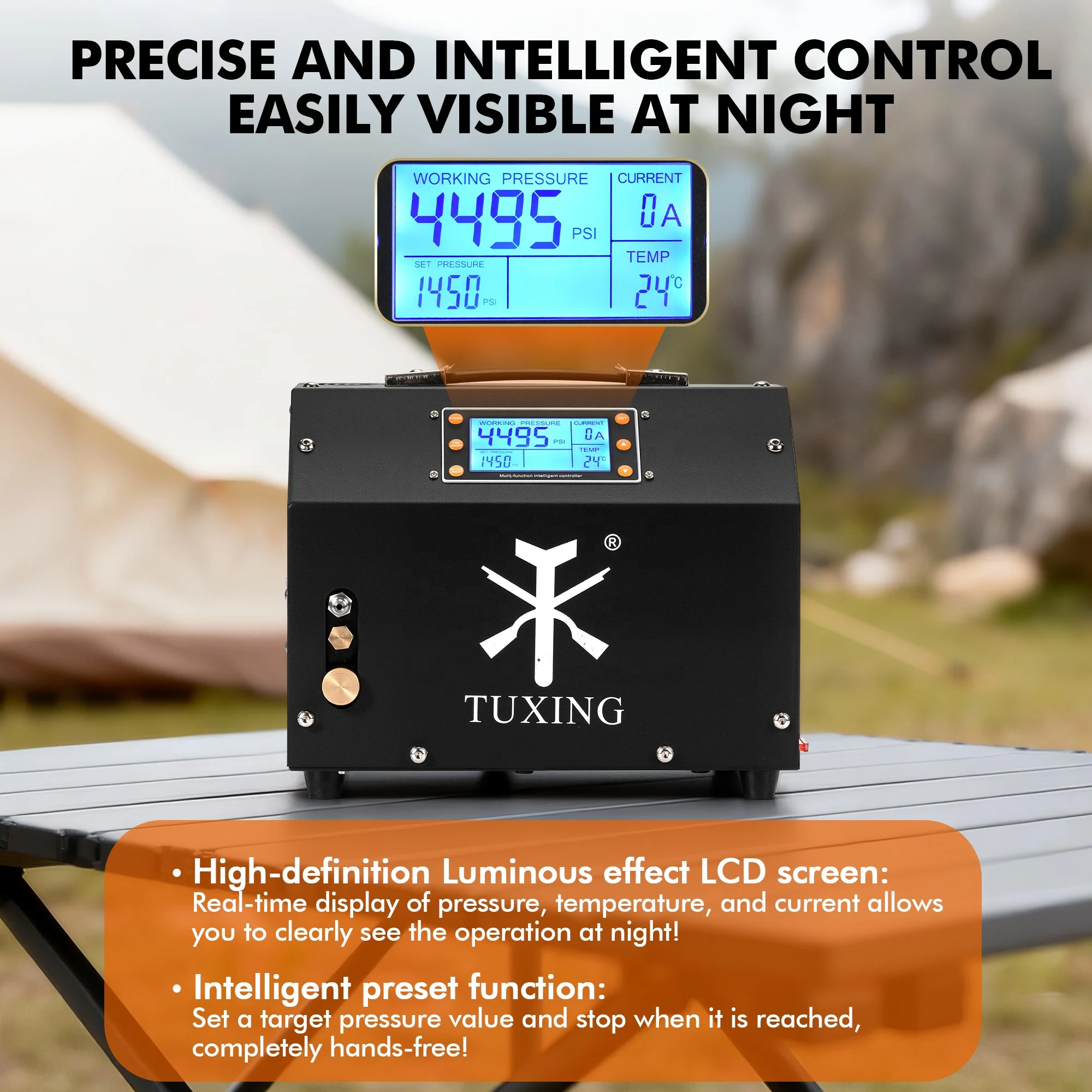 Low Price 4500psi 300bar 220V Electric Intelligence Auto Shut-off LCD Display Control Screen Pump 12V  Air Compressor