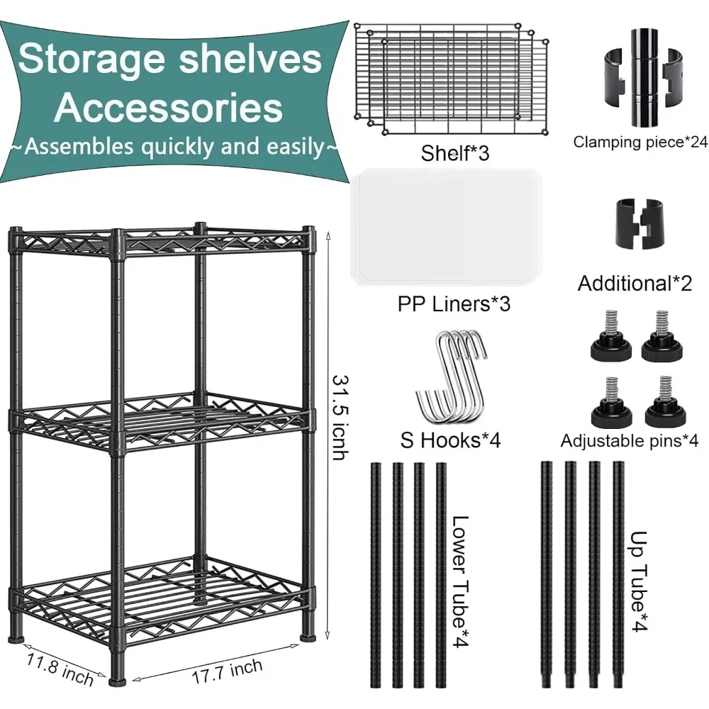 Santoy-Prateleira de metal ajustável, Prateleiras de armazenamento para cozinha, banheiro, despensa, armário e quarto, 3 camadas