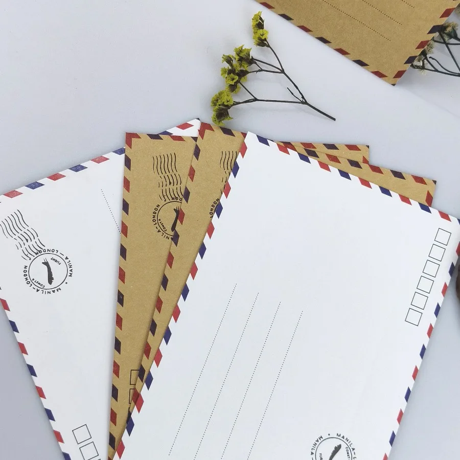 10 قطع من ظرف ورق الكرافت الغربي القديم، حافة نمط الألوان، ظرف هوائي، ظرف تخزين 17.5*12 سم