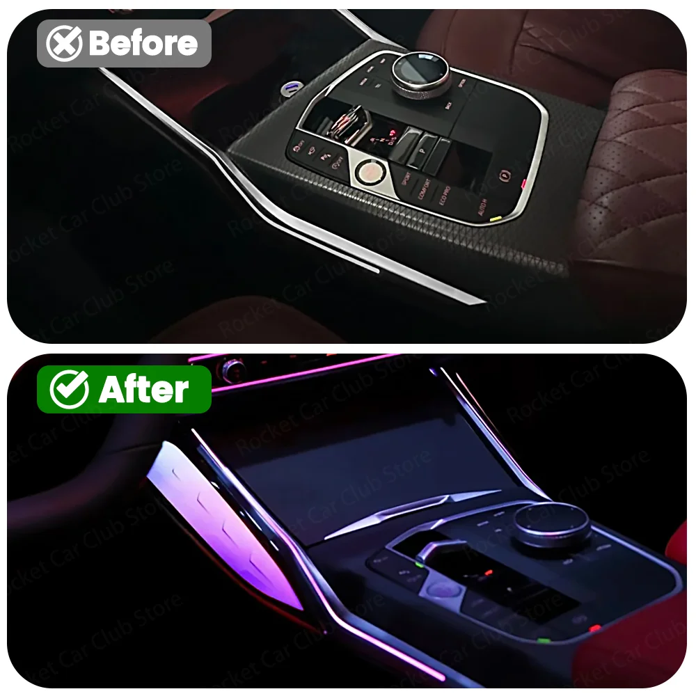 For BMW 3 4 Series G20 G22 M3 M4 Car Colored Decorative Strip Lights 11 Colors LED Crystal Console Saddle Light Ambient Light