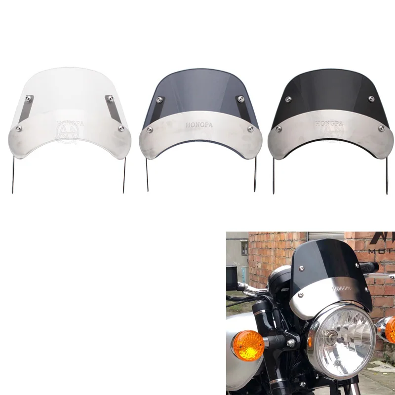 

Motorcycle ABS+Chrome Aluminum Windshield Wind Deflector Windscreen Universal for Harley Honda Yamaha 7.5"-9.45" Headlight