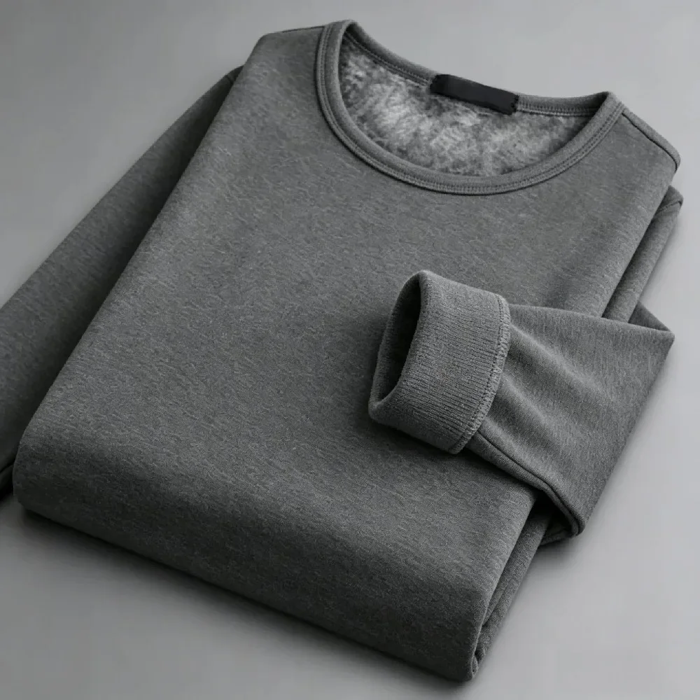 Winter Men's Long-sleeved Top T-shirt Thermal Underwer Fleece Bottoming Shirt Round Neck Shirt Plus Velvet Padded Warm T-Shirt