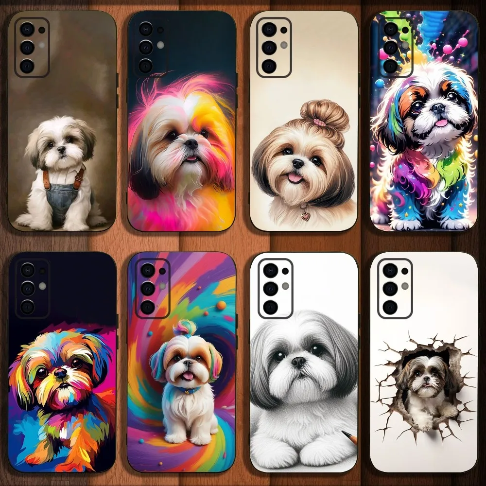 Shih Tzu Painting Cute Animal Phone Case For Samsung S24,S21,S22,S23,S30,Ultra,S20,Plus,Fe,Lite,Note,10,9,5G Black Soft Cover