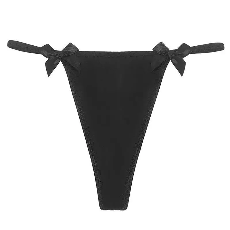Women Sexy Solid Thong Low Waist Bowknot Thong With Metal Chain Temptation Panties Female G-String Breathable Lingerie