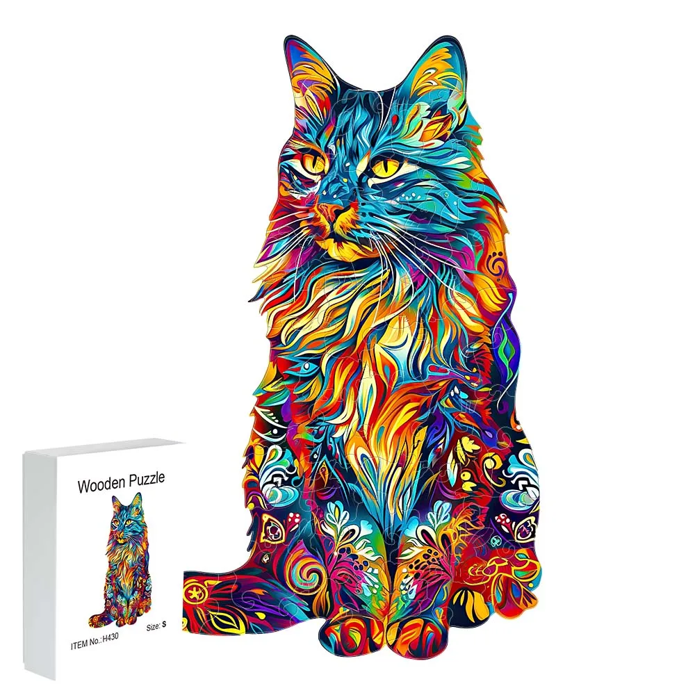 

Деревянная Подарочная коробка для кота, изысканный подарок, необычная головоломка в форме животного, персонализированный уникальный подарок для пожилых, семейный пазл