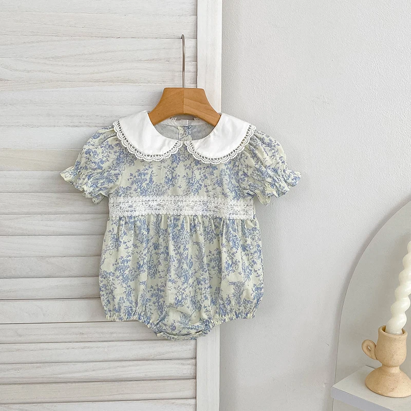 2026 Neuer Sommer-Baby-Krabbelanzug im Koreanischen Stil, Kurzärmeliger Jumpsuit für Mädchen mit Niedlichem Peter-Pan-Kragen – Detail 2