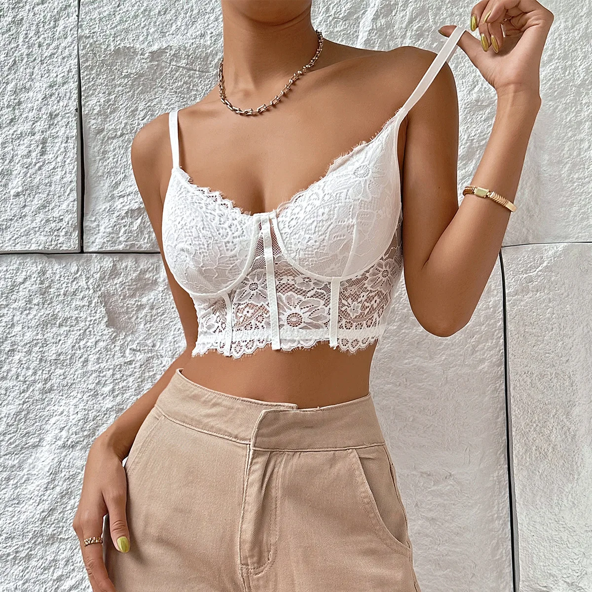 

Women Sleeveless Halter Tank Top Sexy Lingerie Y2k Lace Mesh Crop Tops Camisole Summer Slim Fashion Party Cute Clothes Rave Vest
