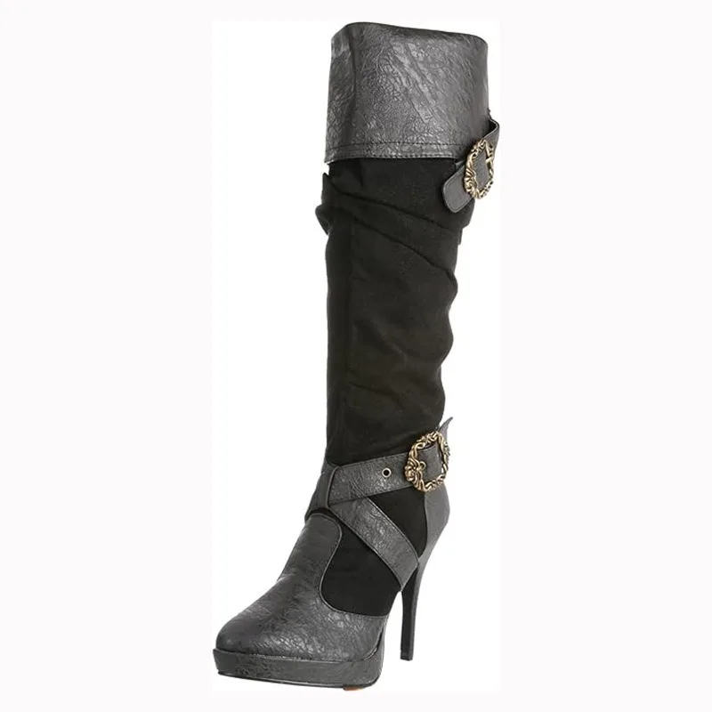 British Style Women Boot Knee High Mature Over The Knee Boot Stiletto  European American Retro Medieval Renaissance Women Shoe image 2