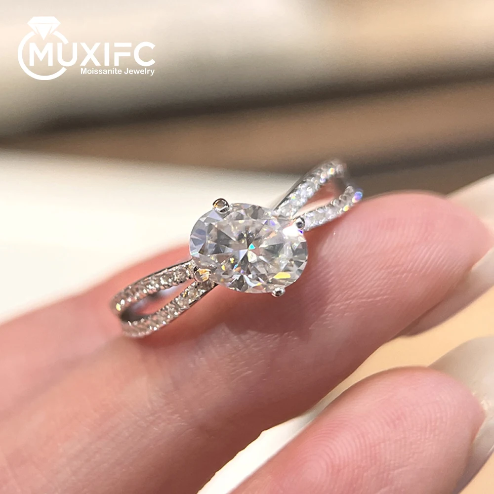 

MUXIFC 1.5ct Oval Cut Moissanite Engagement Ring D Color Lab Diamond Split Shank Wedding Band for Women S925 Silver Jewelry