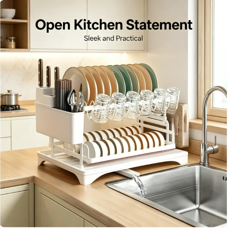 

Sturdy Double Layer Kitchen Storage Rack Drain Design Tableware Drying Rack Household Bowl Dish Organizer Shelf