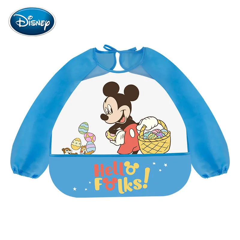 Bavoir imperméable à manches longues Disney Minnie Cartoon pour enfants, bavoirs mignons pour bébé, bavoir d\'alimentation pour gril avec poche,