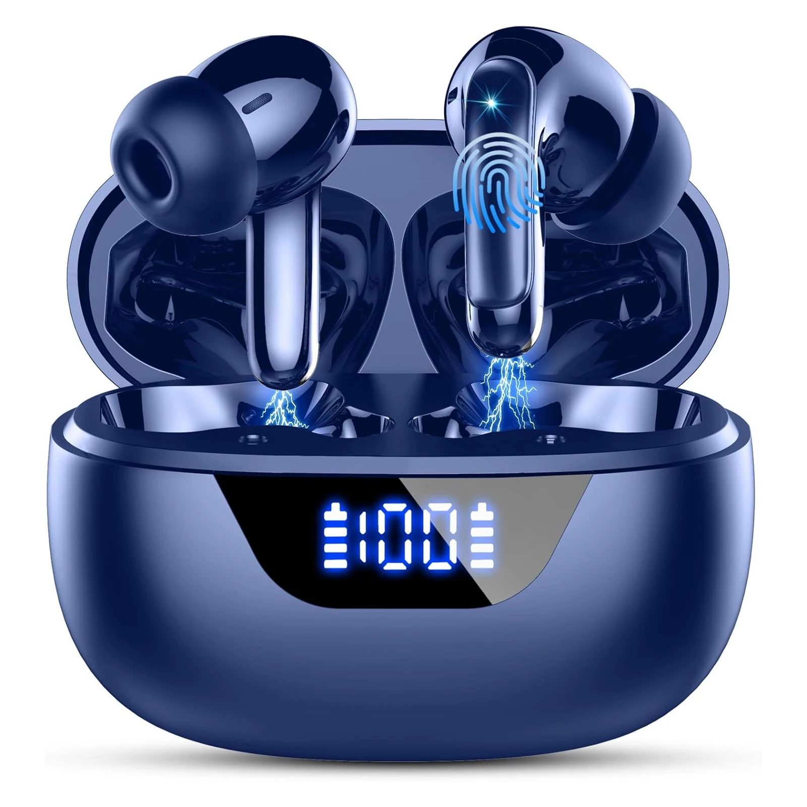 Écouteurs sans fil J56 Bluetooth 5.3, basses stéréo Hi-Fi, autonomie de 48 heures avec affichage LED, étanchéité IP7, commande tactile intelligente, transducteur de 13,2 mm, écouteurs intra-auriculaires légers avec micro.