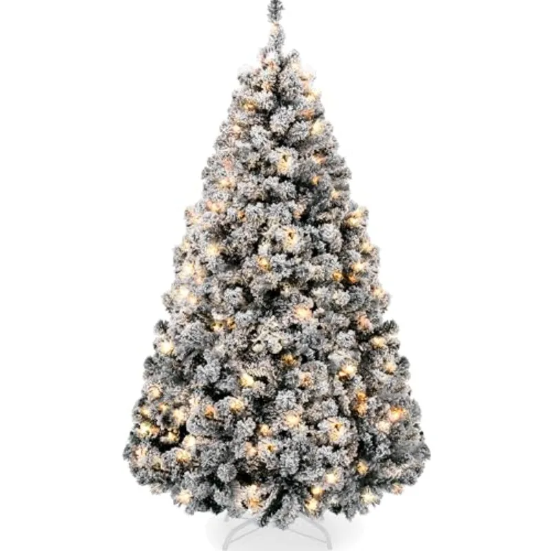 Pre-Lit Black Christmas Tree, 9ft Artificial Flocked Full Fir Tree, Holiday Decoration w/ 900 Lights, 2,094 Branch Tips