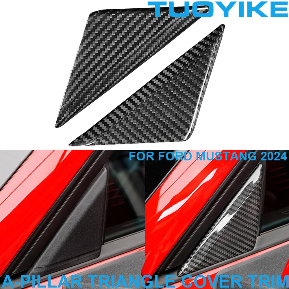 

Car Genuine Real Dry Carbon Fiber Front A-Pillar Triangle Cover Trim Panel Frame Exterior Decoration For Ford Mustang 2024