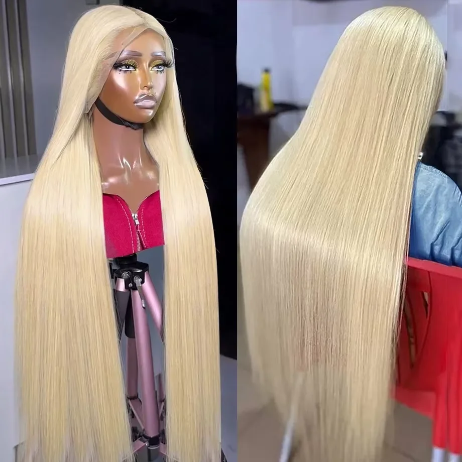 200% الكثافة مستقيم البرازيلي 613 شقراء 13x4 HD الدانتيل الجبهة خصلات الشعر المستعار الإنسان للنساء غلويليس الدانتيل الباروكات الأمامية قبل قطعها