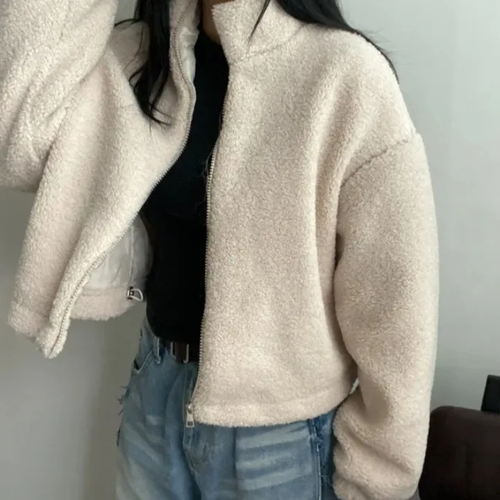 เสื้อฮู้ดซิปผู้หญิง ผ้าฝ้ายเนื้อนุ่ม คอตั้ง สไตล์เกาหลี ใส่สบายๆ สำหรับฤดูหนาว