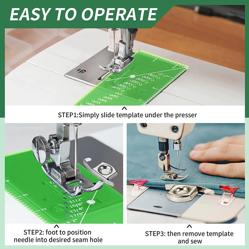 솔기 허용 눈금자 재봉 눈금자, 녹색 솔기 가이드, 눈금자 솔기 게이지, 45 도 트림 라인 측정 도구, 2 개
