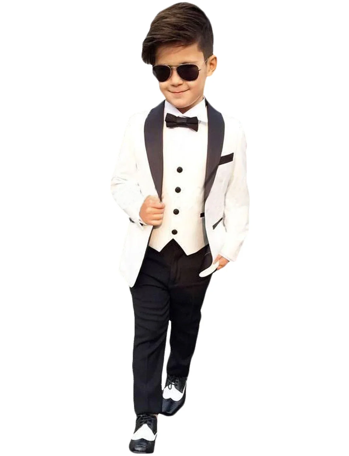 Flower Boys White Wedding Suit Kids Clothes Set Teenager Birthday Party 3 Pcs Tuxedo Children Graduation Stage Costume