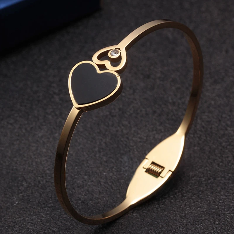 Stainless Steel Weave Heart Charm Cuff Bangles For Women Girls Wedding Party Brand Fashion Bangles Jewelry