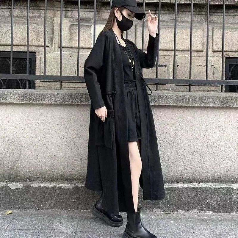 

Trench Women Streetwear Trendy Loose V-neck Belt Simple Female Ulzzang Mujer New Arrival Basic Design Pockets Solid A-line Ins