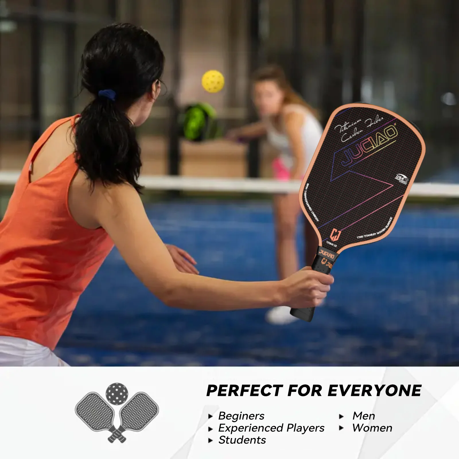 JUCIAO T-티타늄 피클볼 패들 스핀 및 제어용 탄소 섬유 피클볼 폼 주입 가장자리 열... - 3