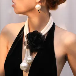 Fashion Statement Pearls&Flower Necklace for Women Trendy Wedding Party Jewelry