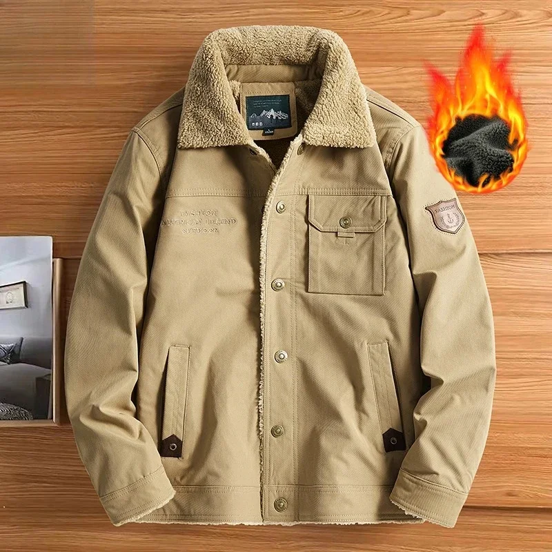 

Мужская ветрозащитная зимняя парка с меховым воротником, куртка с карманами, модное утолщенное рабочее пальто больших размеров на флисовой подкладке