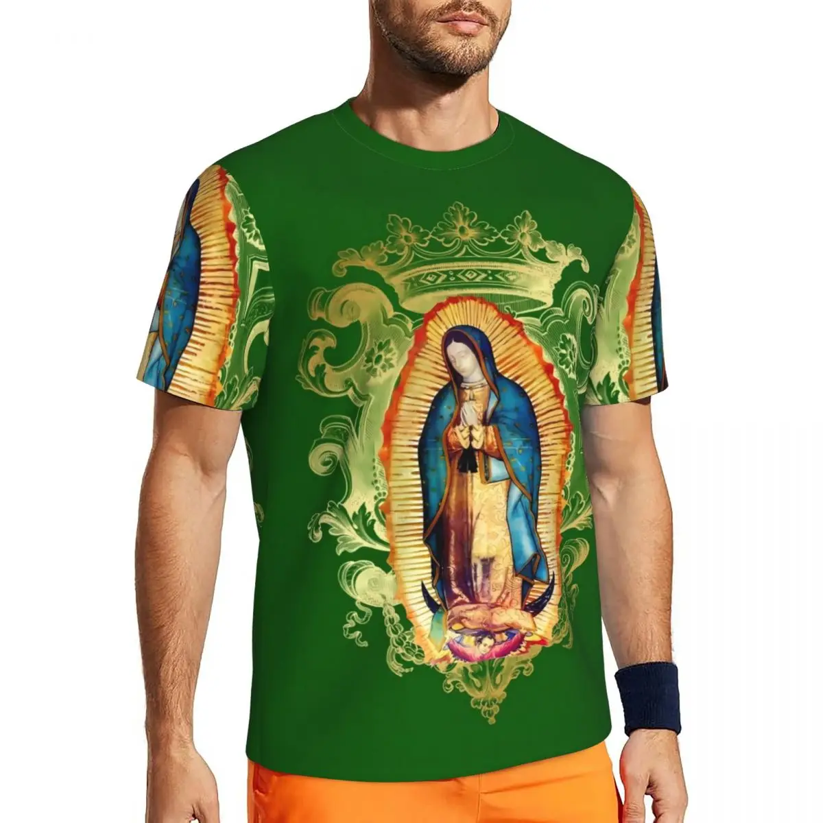 Virgin Mary Mexico Sports T-Shirt Our Lady of Guadalupe Hippie T Shirts Men Streetwear Tshirt Summer Short Sleeve Print Top Tees