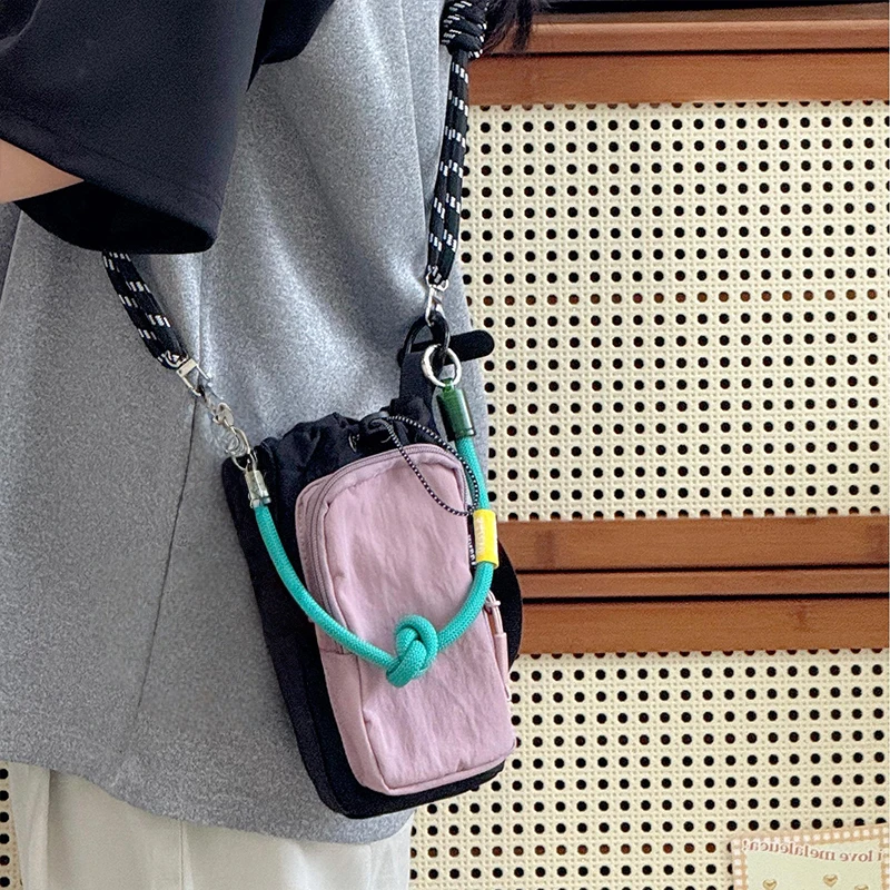 Sport Outdoor Lightweight Crossbody Bag Mobile Phone Bag Water Bottle Bag Nylon Shoulder Bag Drawstring Crossbody Bag