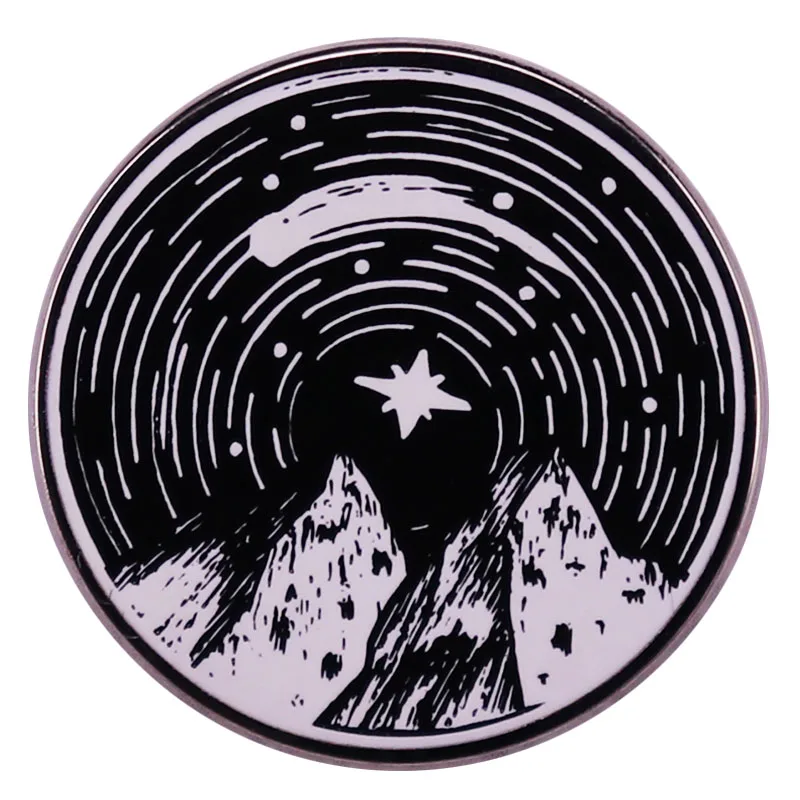 Snowy Mountains Under the Night Sky - Enamel Pin Starry Mountain Badge