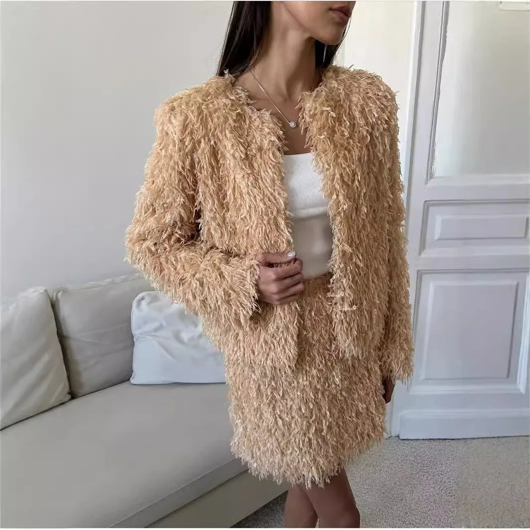 

2025 Autumn and Winter New Coat Suit Women's Style Elegant Short Top + Skirt New Year Ensemble Femme Festival Outfit